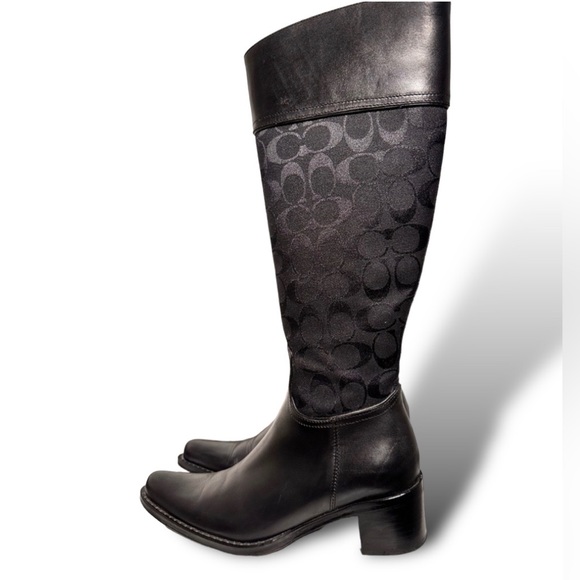 Coach Shoes - Coach Pointed Toe Monogram Logo Black Leather Olivia Half Calf Boot Size 6.5
